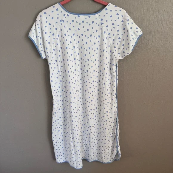 LAKE Blue Heart Print Pima Cotton Sleep Shirt Nightgown Size S - Picture 6 of 7